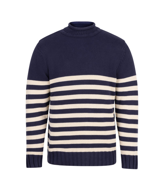 Beacon Cotton Sweater – Navy/Ecru Stripe