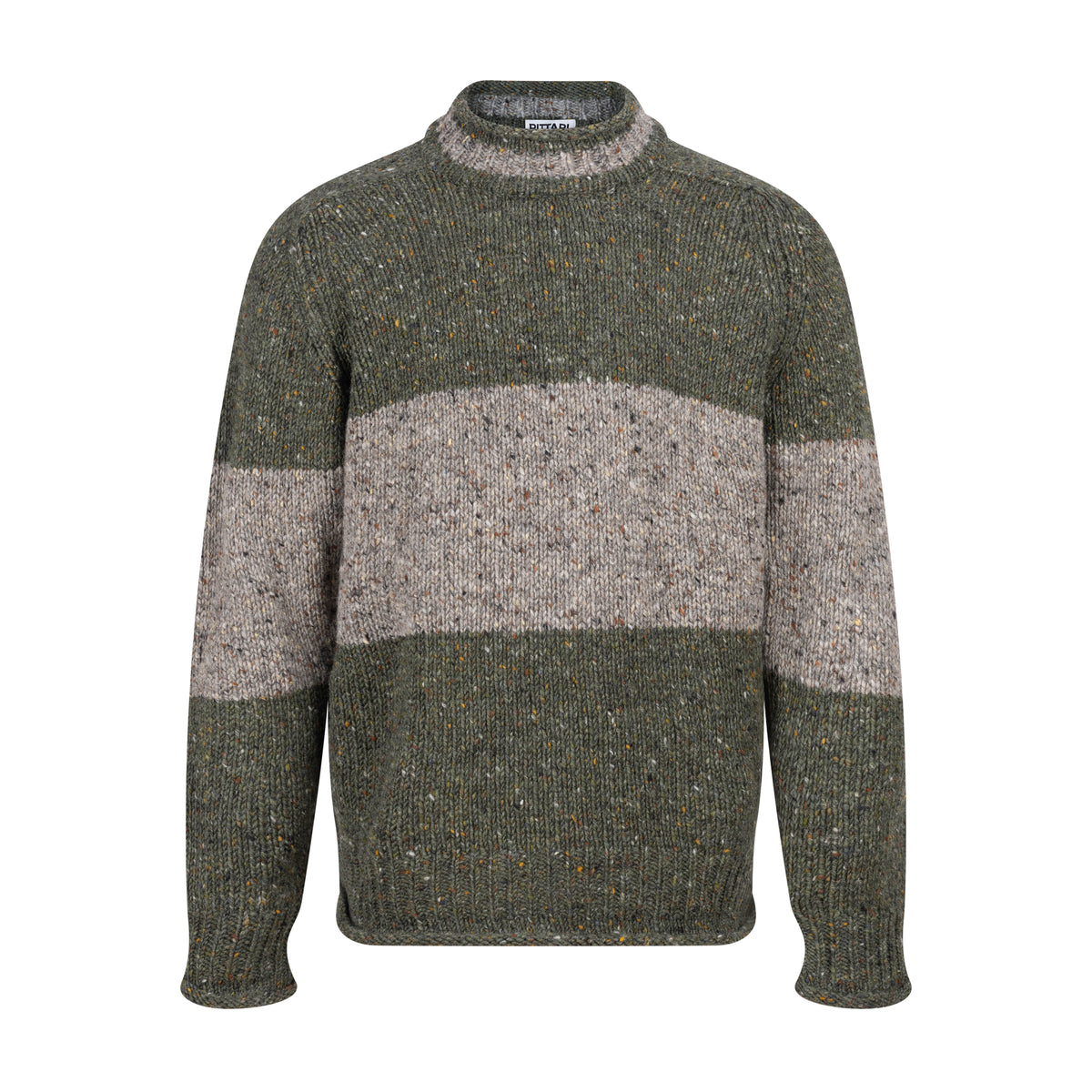 Findhorn Donegal Wool Sweater – Green/Grey Stripe