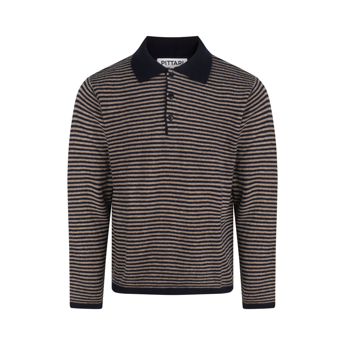 Trent Long Sleeved Lambswool Polo - Navy / Cobble