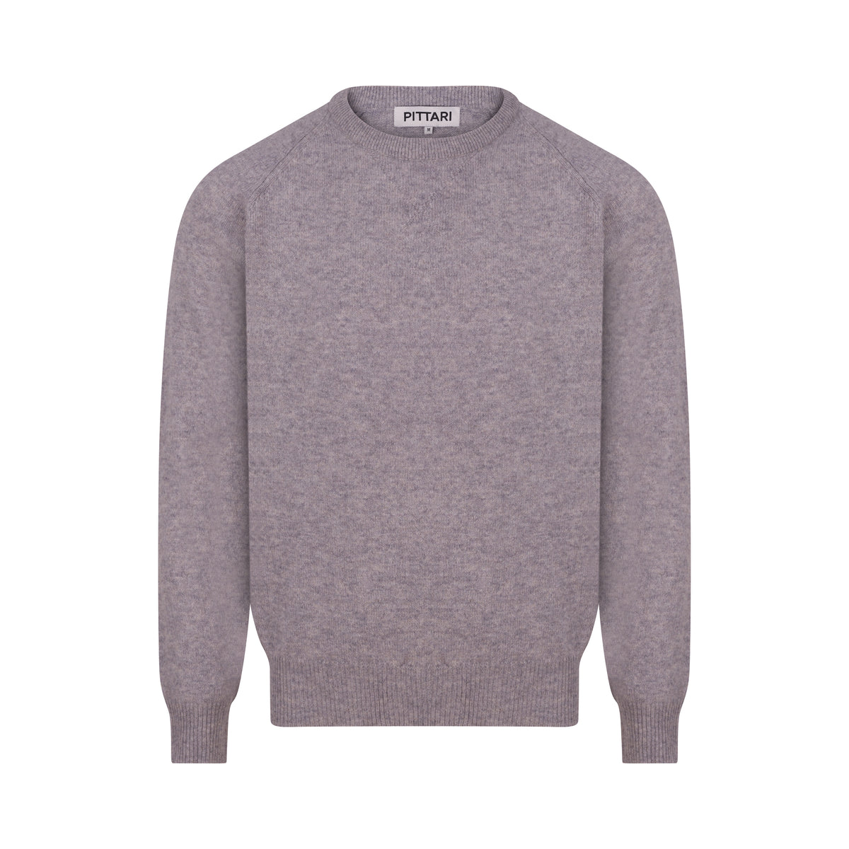 A light gray heather knit crewneck sweater by Pittari, displayed flat against a solid white background.