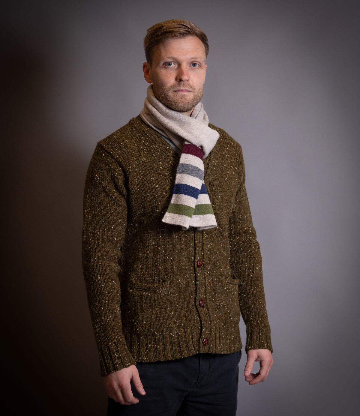 Roy Donegal Tweed Cardigan – Khaki