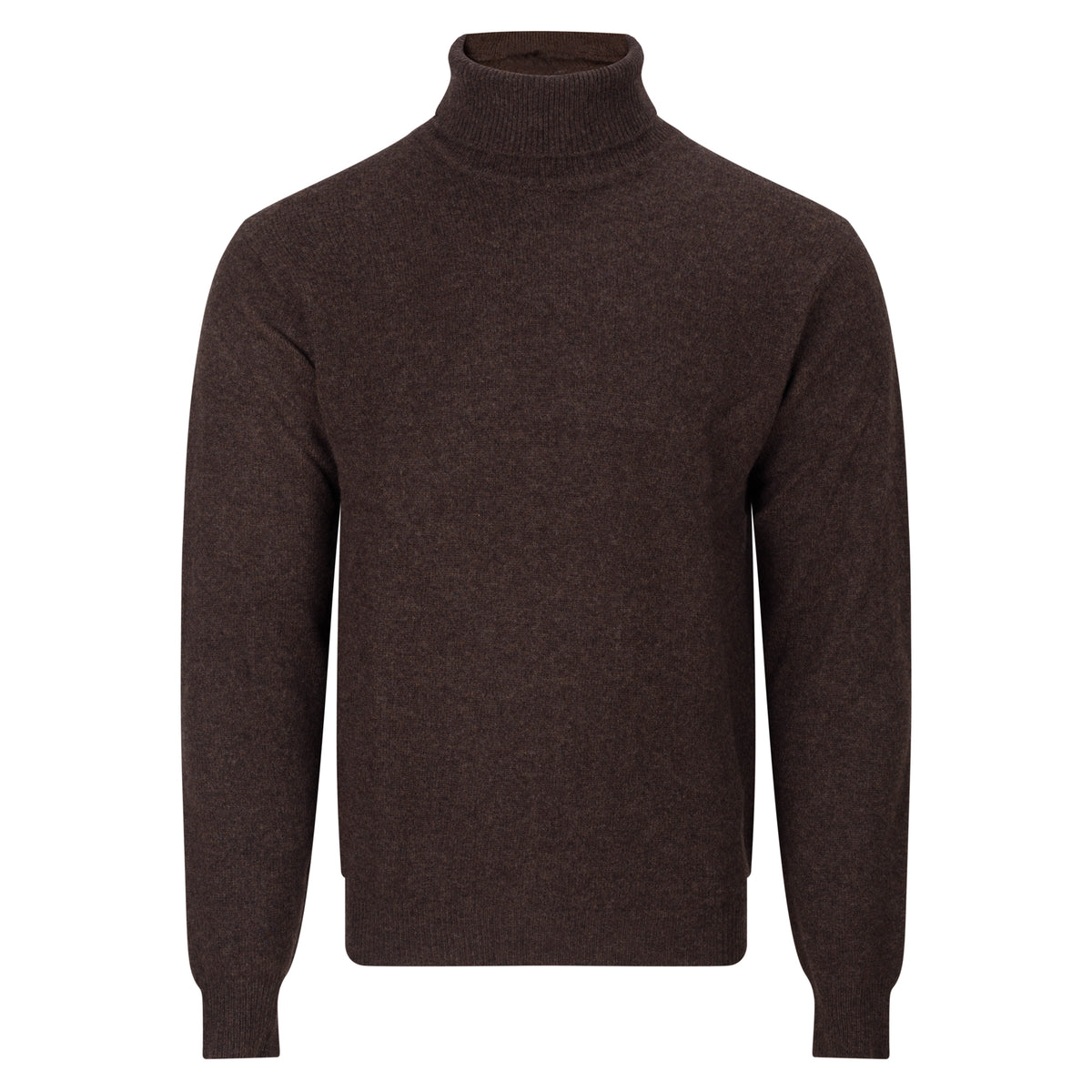 Brown turtleneck wool sweater on a white background
