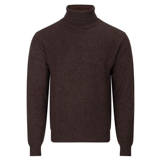 Brown turtleneck wool sweater on a white background