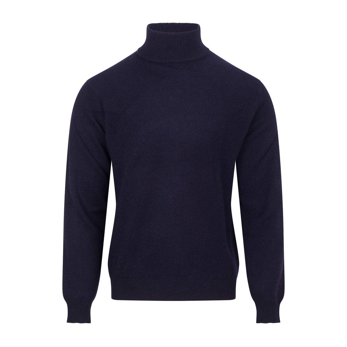 Navy blue turtleneck sweater on a white background
