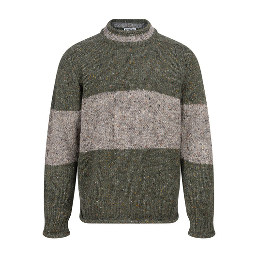 Findhorn Donegal Wool Sweater – Green/Grey Stripe