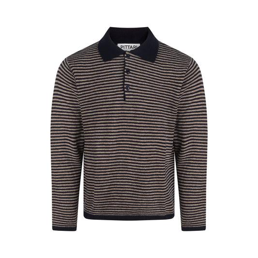 Trent Long Sleeved Lambswool Polo - Navy / Cobble