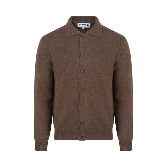 Dene Lambswool Full Button Cardigan - Tobacco