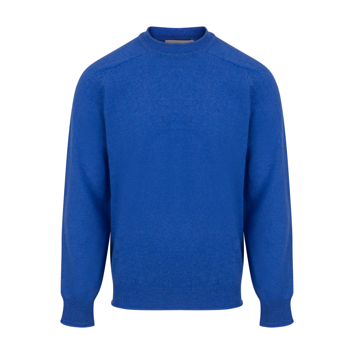 A royal blue long-sleeve knit sweater with a crew neck, shown against a plain white background.